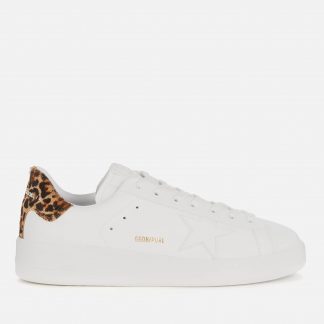 Golden Goose Men's Pure Star Leather Trainers - White/Brown Leopard