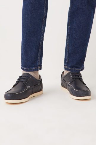 Mens Navy Leather Boat Shoes