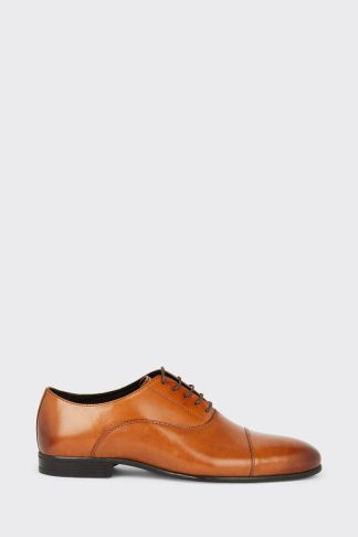 Mens Tan Smart Leather Oxford Toe Cap Shoes
