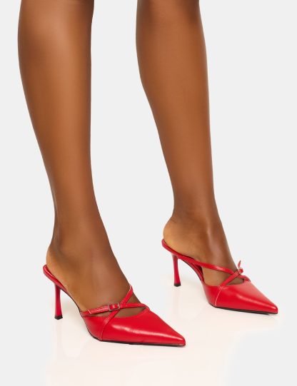 Casanova Red Buckle Detail Pointed Toe Mid Heel Mules