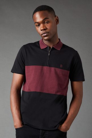 Mens Block Stripe Zip Neck Polo