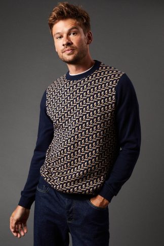 Mens Pattern Crew Neck Knitted Jumper