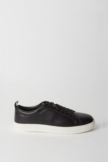 Mens Black Smart Faux Leather Trainers