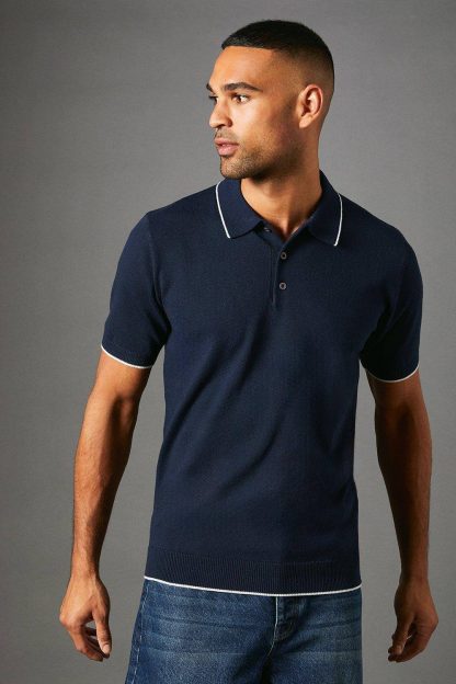 Mens Short Sleeve Knitted Polo