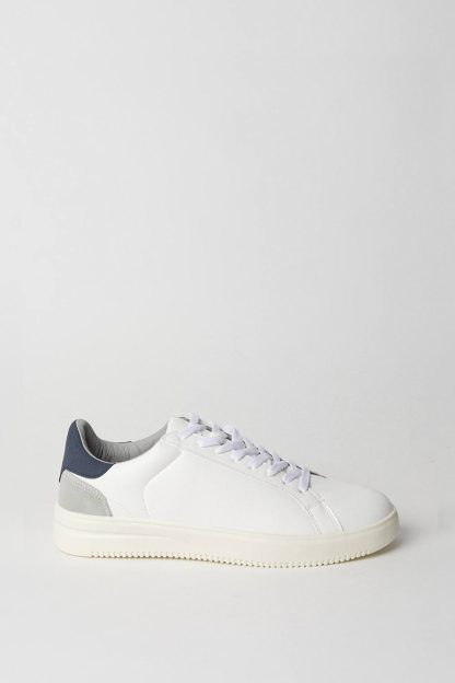 Mens White Casual Leather Trainers