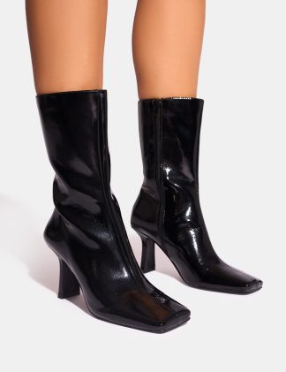 Fiction Black Square Toe Ankle Boots