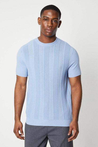 Mens Open Stitch Knitted Crew Tee