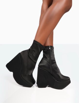 Versus Black Satin Platform Sole Ankle Boots