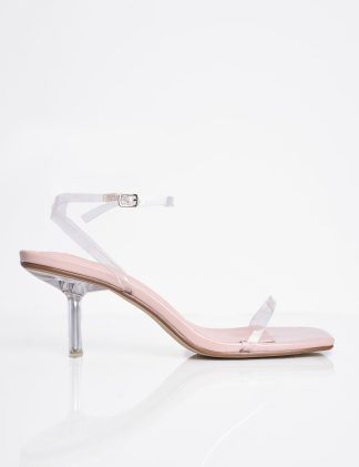 Natalya Nude Perspex Barely There Square Toe Stiletto Mid Heels