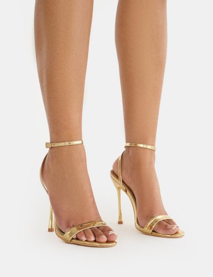 Soho Gold Metallic Barely There Strappy Stiletto Heels