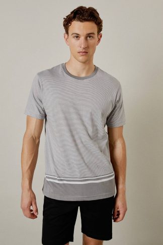 Mens Mid Grey Feeder Stripe T-Shirt