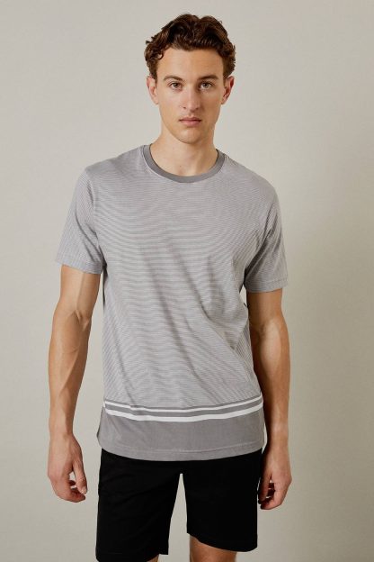 Mens Mid Grey Feeder Stripe T-Shirt
