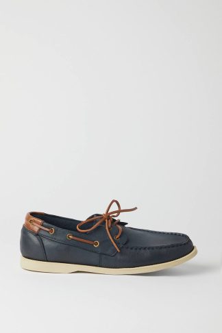 Mens Navy Leather Boat Shoes