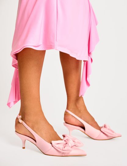 Iris Pink Satin Bow Detail Court Mid Heels