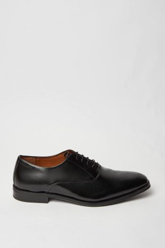 Mens Black Leather Smart Plain Oxford Shoes