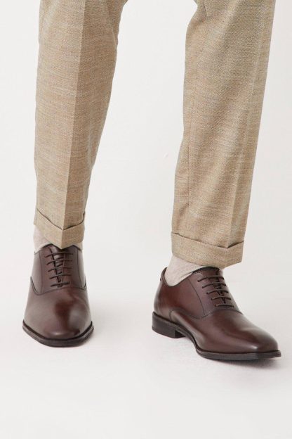 Mens Dark Tan 1904 Leather Plain Oxford Shoes