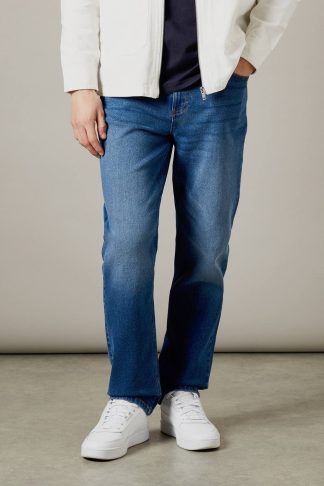 Mens Mid Wash Stretch Straight Fit Jeans