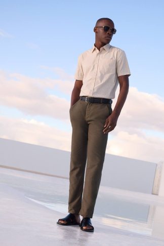 Mens Khaki Linen Slim Fit Suit Trousers