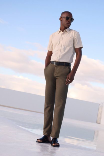 Mens Khaki Linen Slim Fit Suit Trousers