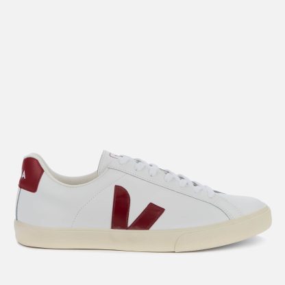 Veja Men's Esplar Logo Leather Trainers - Extra White/Marsala - UK 8